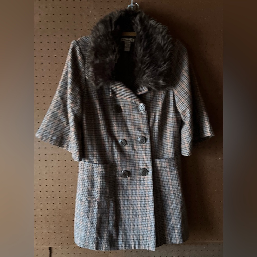 Forever 21 jacket from late '90s or early 2000s tweed houndstooth faux fur